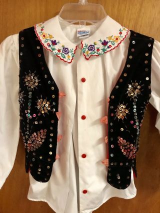 Vintage Polish Folk Costume Black Velvet Sequin Vest Child’s Size 4 - 6 Yrs