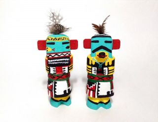 2 Kachina Dolls Eagle & Guard Handmade Signed By L.  Pooley 6.  5 " Native American