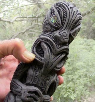 Zealand Maori Tiki With Traditional Ta Moko Tattoos Stone Statue