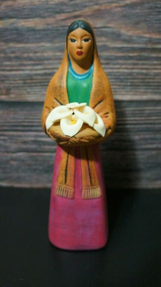 Vintage Mexican Folk Art Lady & Calla Lillies Figure Statue