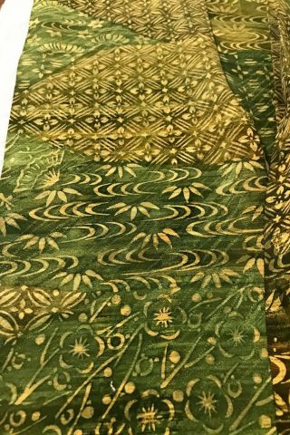 @@ 4 Pc Japanese Vintage Kimono Silk Fabric/smooth Silk/ Green Shades W40