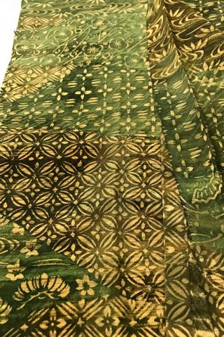 @@ 4 pc Japanese vintage kimono silk fabric/smooth silk/ green shades W40 2