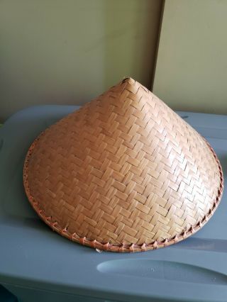 Rare Vintage Antique Chinese Oriental Asian Coolie Straw Wicker Bamboo Hat