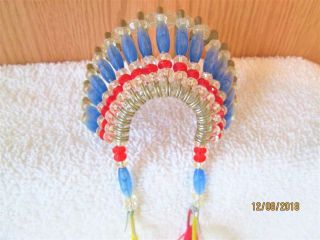 Vintage Hand Crafted With Beads Feathers And Safety Pins Indian Head Piece
