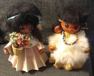 Rare Vintage Collectible Lil Luv Paper Mache Native Dolls - Set/2 - Ron Harris