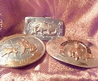 3 Western Rodeo Belt Buckles,  2 From Comstock Silversmiths.