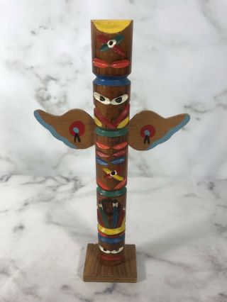 Vintage Handmade Carved Wood Totem Pole Indian Made 12 " Collectible Home