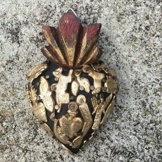 Hearts - Mexican Milagro Heart - Hand Crafted Wood Milagros Folk Heart Art