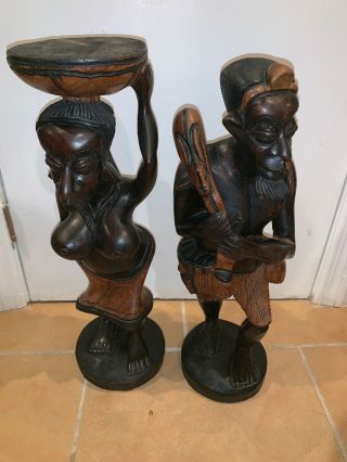 West African Antique Wooden Sculptures Mother And Father