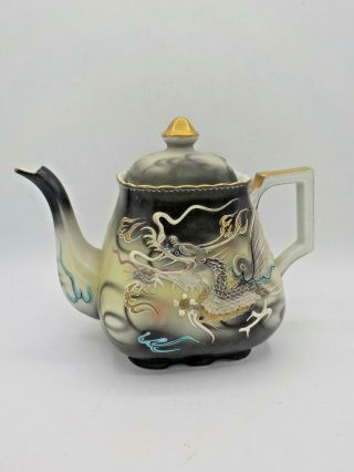 Vintage Black Grey Dragonware Satsuma Moriage Xl Porcelain Teapot Dragon Ware