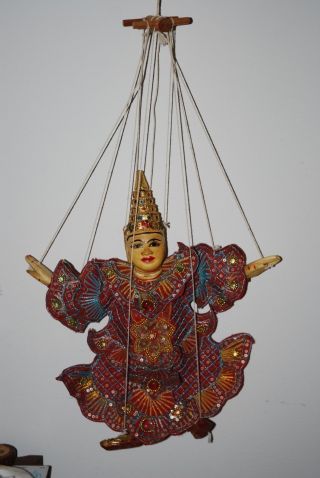 Asian Indonesian String Puppet Marionette Cultural Decor Fabric Wood Wayang 12x9
