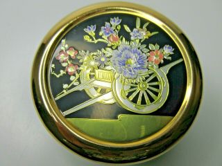 Art Of Chokin Japanese Gilded 24kt Gold Silver Copper Trinket Box Flower Cart