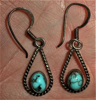 Vintage C.  1930 - 40 Navajo Sterling Silver Turquoise Earrings Great Stones Vafo