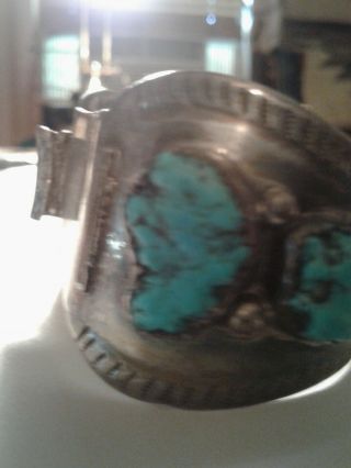 Vintage Navajo silver and tourquoise cuff watch band 3