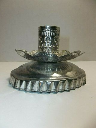 Vintage Mexican Folk Art Punched Pierced Tin Candle Holder