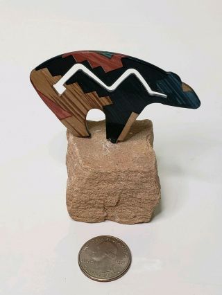 Bear Native American Sculpture Enamel Metal Art on Stone 3 