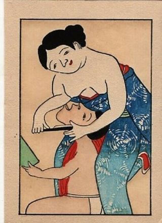 Antique Japan Woodblock Print / The Shave / Early 1900s