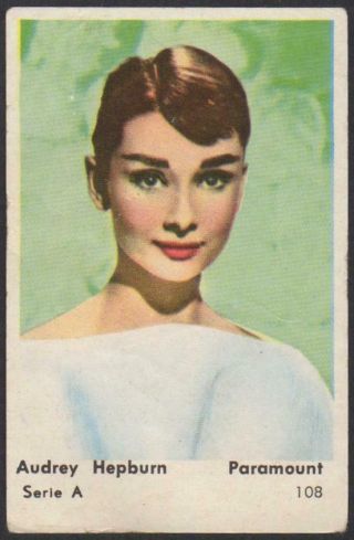 Audrey Hepburn - 1958 Vintage Finnish Serie A Movie Star Gum Card 108