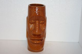 Vtg Brown Hawaiian Tiki Easter Island Moai Head Face Ceramic Mug Tumbler Cup