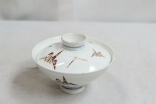 Vintage Japanese Porcelain 3d Op Art Origami Bird Rice Bowl Signed