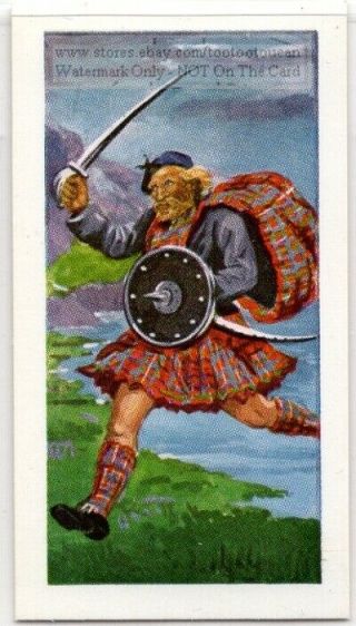 Scottish Highlander Warrior Weapon Picts Norse Vintage Ad Trade Card