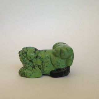 Vintage Antique Chinese Carved Foo Fu Dog W Puppy Green Soapstone Figurine