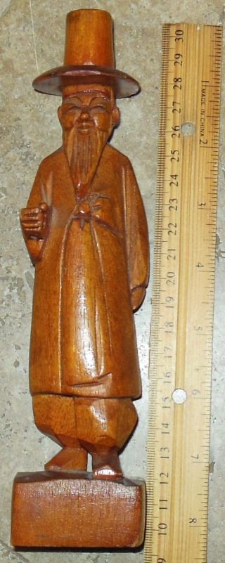 Hand Carved Wood Wooden Asian Oriental Man Figure Statue Figurine 8 Inches Tall