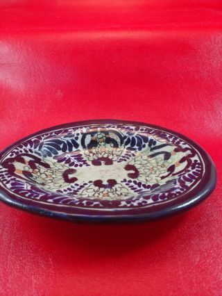 Mexican Talavera Oval Bowl Hand Made La Corona Tiaxcala Floral Folk Art Cobalt 4