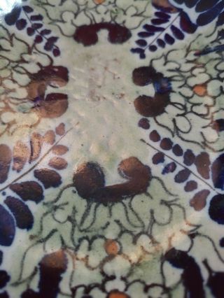 Mexican Talavera Oval Bowl Hand Made La Corona Tiaxcala Floral Folk Art Cobalt 5