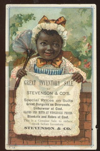 Victorian Trade Card,  Stevenson & Co.  Meriden,  Ct.  Cute Little Black Girl Motif