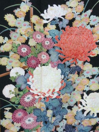 01vbcf 1636 Silk Vintage Tomesode Fabric Japanese Kimono Chrysanthemum