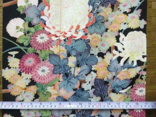 01vBCF 1636 Silk Vintage Tomesode Fabric Japanese kimono Chrysanthemum 3