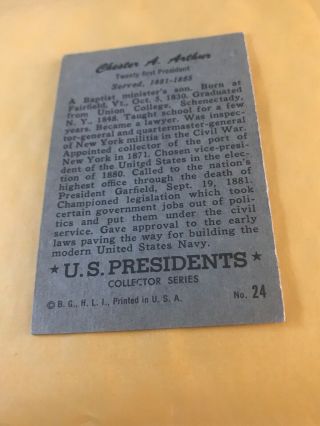 1952 Vintage Bowman US Presidents 34 - Chester Arthur 2