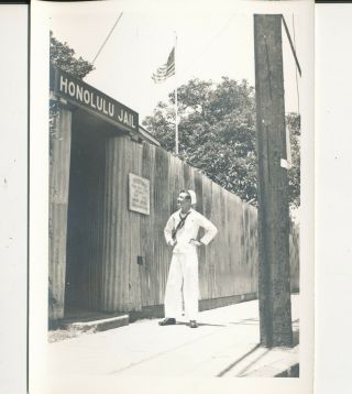 1940s Sailor At The Old Honolulu Jail,  Hawaii 5x7 Photo