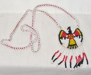 Vintage Seed Bead Native American Indian Colorful Eagle Necklace