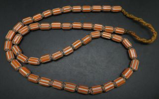Vintage Ethnic Tribal Brown And Stripe Chevron Glass Trade Beads Necklace