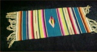 Colorful Vintage Mexican Sarape Saltillo Wool Rug Runner W Fringe 1940s Craft