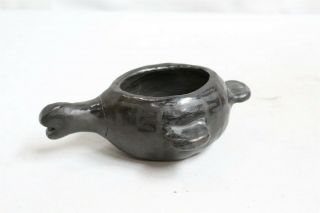 Old Santa Clara Pueblo Prehistoric Black On Black Winged Pottery Turtle Bowl