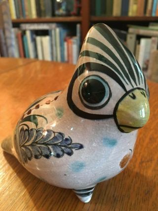 Vintage Signed Tonala Mexico Pottery Bird Hand Painted Awesome Detail