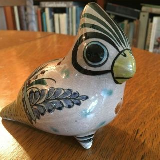 Vintage Signed TONALA Mexico Pottery bird Hand Painted awesome detail 5