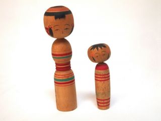 2 - Vintage Japanese Wooden Kokeshi Dolls/12cm/8cm/japanese Traditional/pre - Owned
