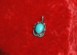 Small Vintage Navajo Indian Sterling Silver Turquoise Pendant Signed