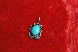 Small Vintage Navajo Indian Sterling Silver Turquoise Pendant Signed 2