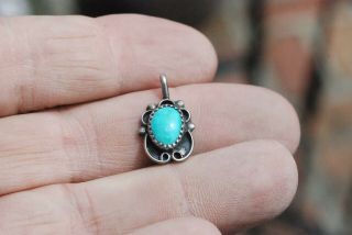 Small Vintage Navajo Indian Sterling Silver Turquoise Pendant Signed 3