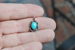 Small Vintage Navajo Indian Sterling Silver Turquoise Pendant Signed 4