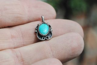 Small Vintage Navajo Indian Sterling Silver Turquoise Pendant Signed 5