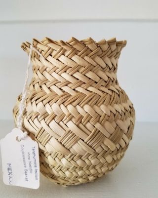 Handwoven Basket Tarahumara Indians,  Mexico,  Pine Needle Doubleweave 4.  5 Inch