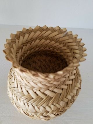 Handwoven Basket Tarahumara Indians,  Mexico,  Pine needle doubleweave 4.  5 inch 4