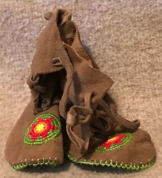 Vintage Native American Indian Child Infant Leather Beaded Moccasins
