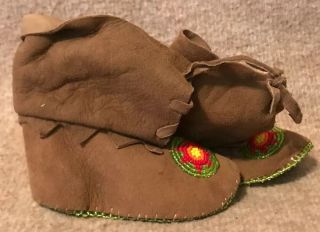 Vintage Native American Indian Child Infant Leather Beaded Moccasins 2